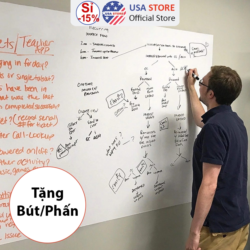 Bảng dán tường học tập, họp văn phòng - decal bảng viết có thể xóa