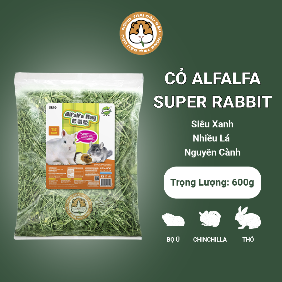 Cỏ alfalfa cho thỏ, bọ ú, chinchilla nguyên cành nhiều lá xanh super rabbit 600g sr10