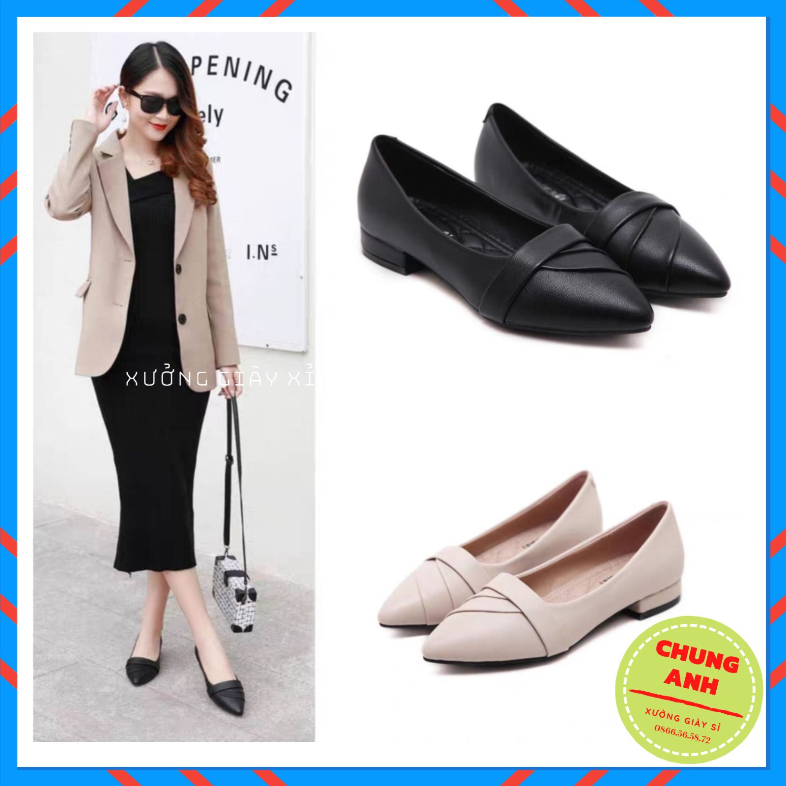 Giày búp bê nữ - giày công sở nữ đế bệt da lỳ cao cấp