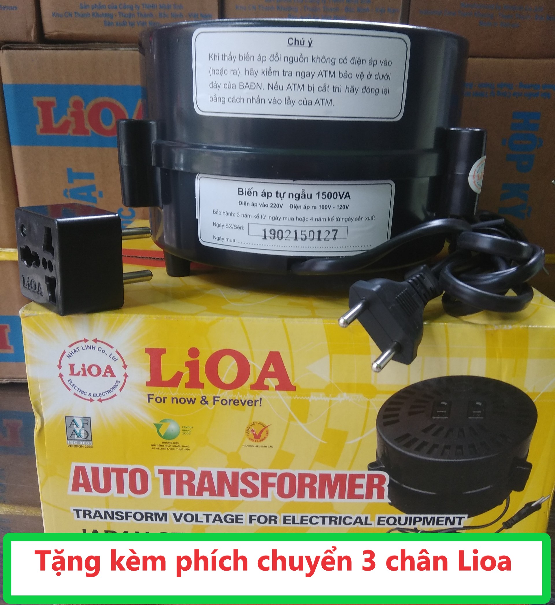 Biến áp Lioa đổi nguồn 1500VA(220V-110V/120V) + Tặng kèm phích 3 chân Lioa