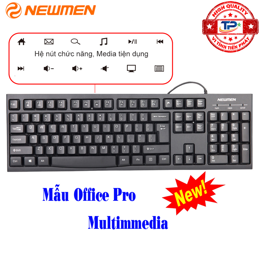 Bàn Phím Máy Vi Tính Có Dây Newmen E007 Multimedia Dòng Phím Cho Văn Phòng Chuyên Nghiệp, chống nước tốt và độ bền cao