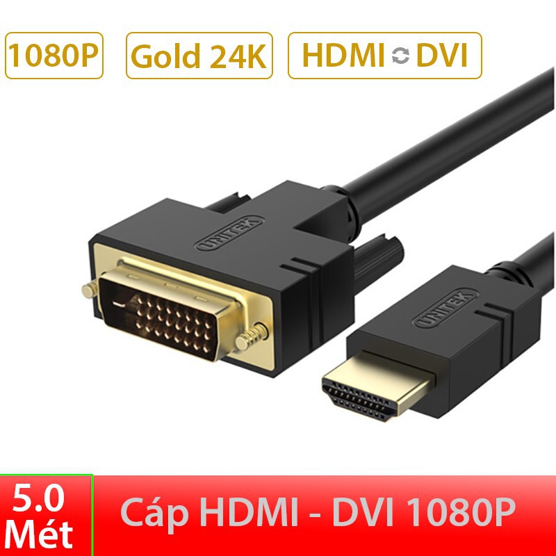 Cáp chuyển đổi hdmi đực sang dvi 24+1 đực unitek y-c220a 5m