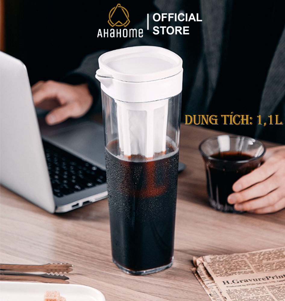 Bình pha cafe cold brew nhựa nguyên sinh abs 1.1l ahahome