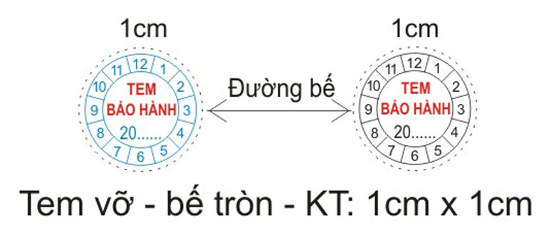 50k/450 Tem Vỡ, Tem Bảo Hành, In + bế sẵn, tem tròn, kt 1cmx1cm , Tem Niêm Phong, Tem Đảm Bảo, Tem Dán Bảo Hành