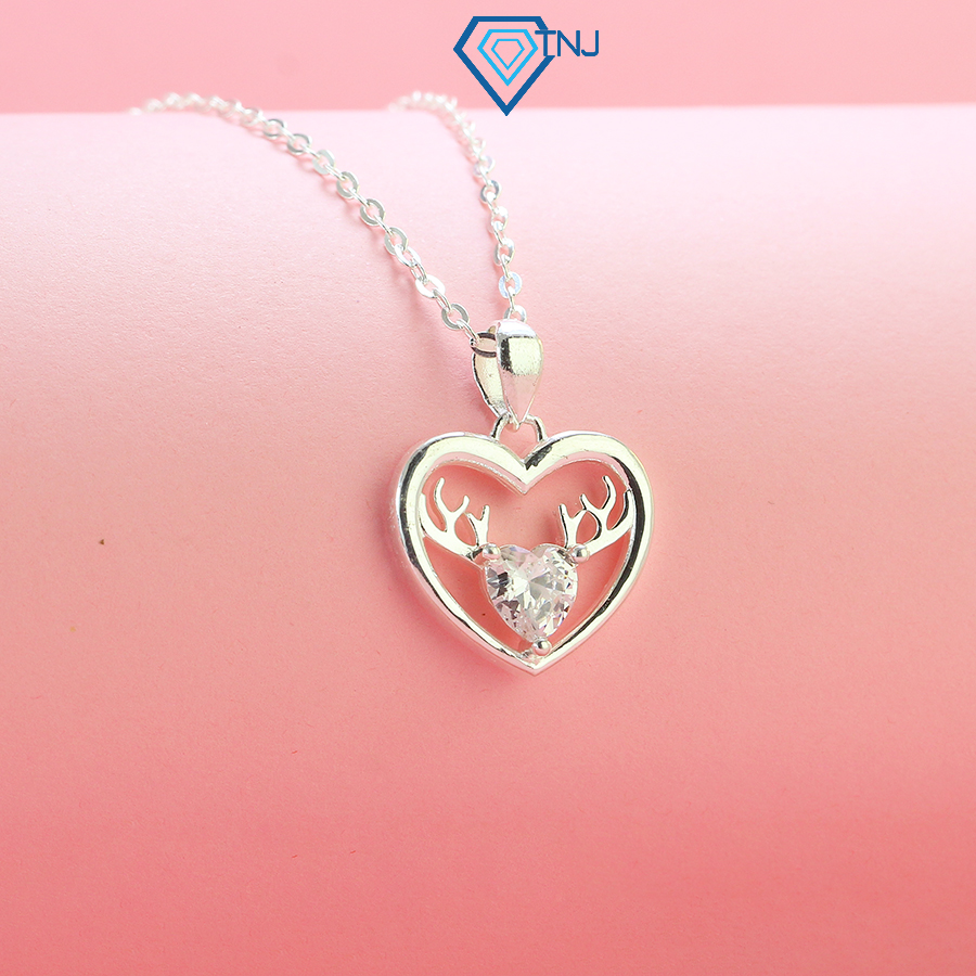 Dây chuyền nữ bạc mặt trái tim hình sừng hươu đính đá lấp lánh DCN0663 - Trang Sức TNJ