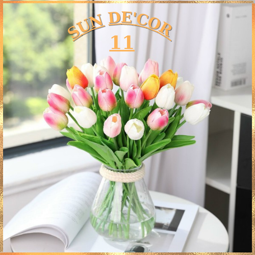 Hoa tulip giả Sun De'cor 11, giống thật 99% hoa lụa decor cao cấp, trang trí nhà cửa siêu xinh