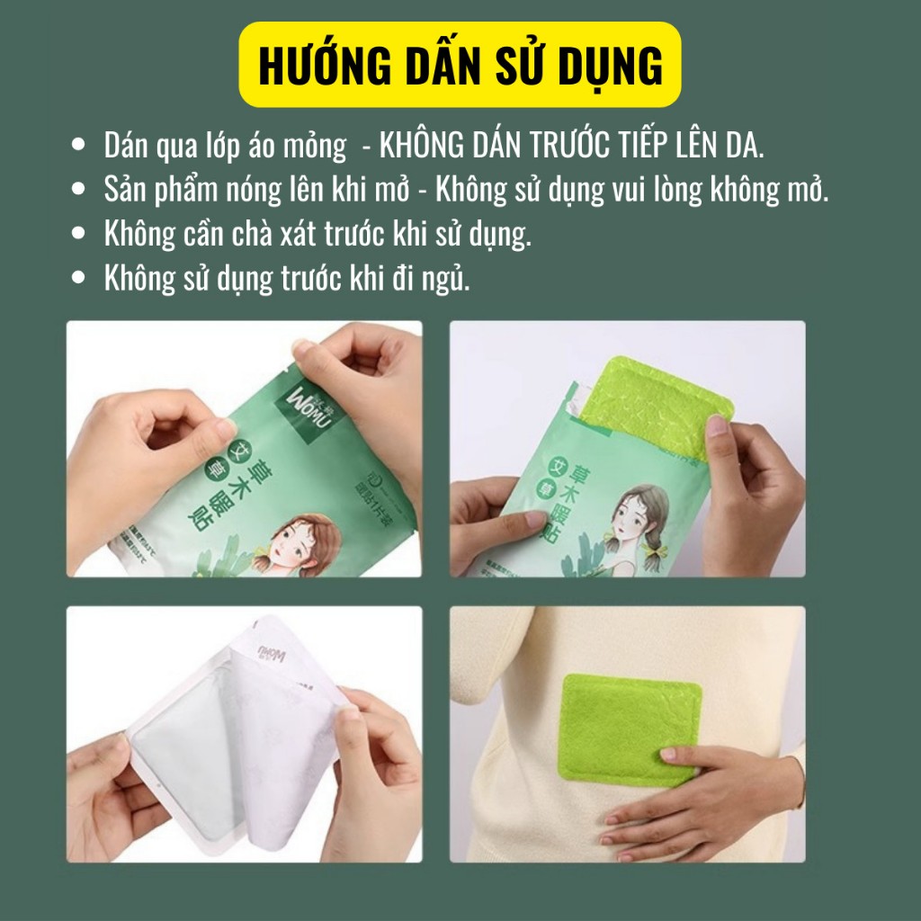 MIẾNG DÁN GIỮ NHIỆT WOMU NGẢI CỨU GIẢM ĐAU BỤNG, VAI GÁY – SET 5 MIẾNG – GIỮ ẤM LIÊN TỤC, TIỆN LỢI