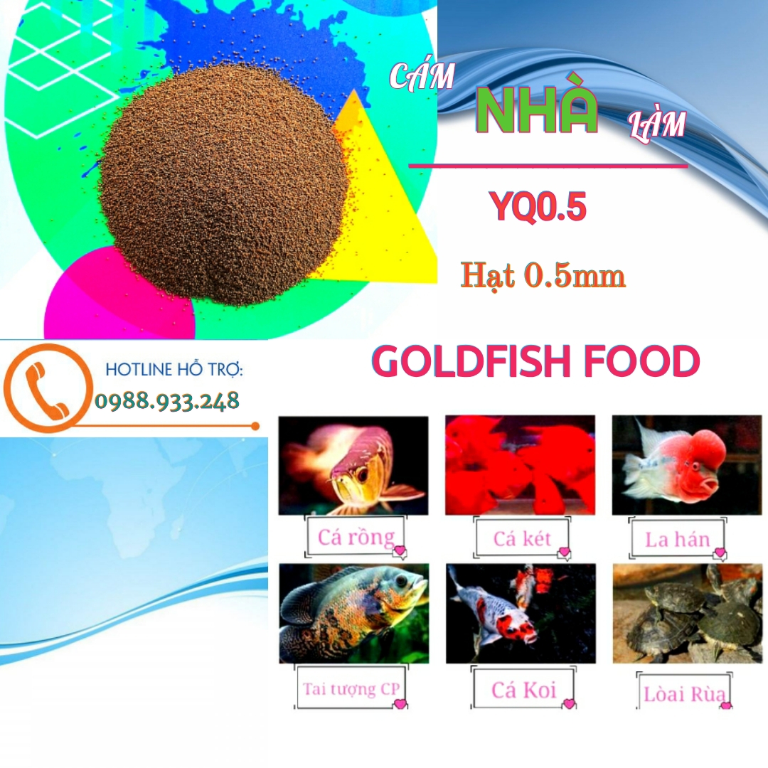 1kg Cám NHÀ làm YQ0.5 Goldfish Food 0.5mm cho Lươn, Gupyy, Betta và tất cả cá Miệng nhỏ