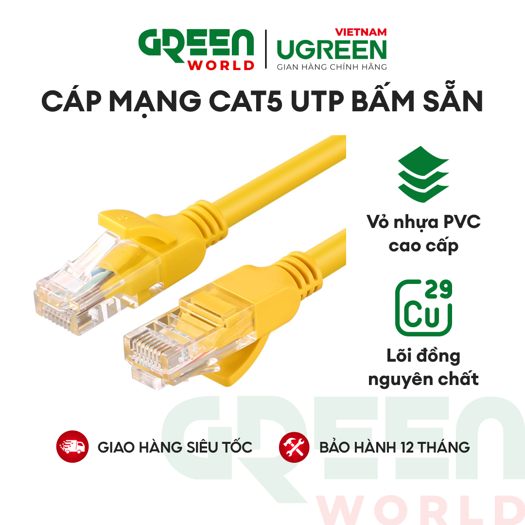 Cáp mạng đúc sẵn 2 đầu CAT5 dài 1-10M Ugreen NW103
