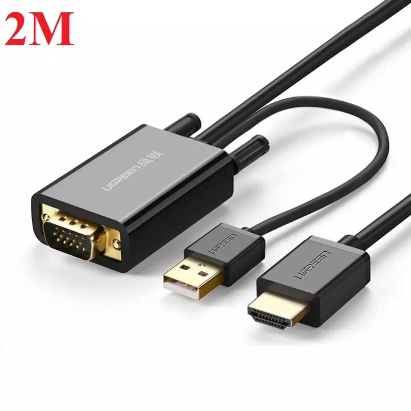 Ugreen 30840 2m màu đen cáp chuyển vga sang hdmi có audio cao cấp mm120