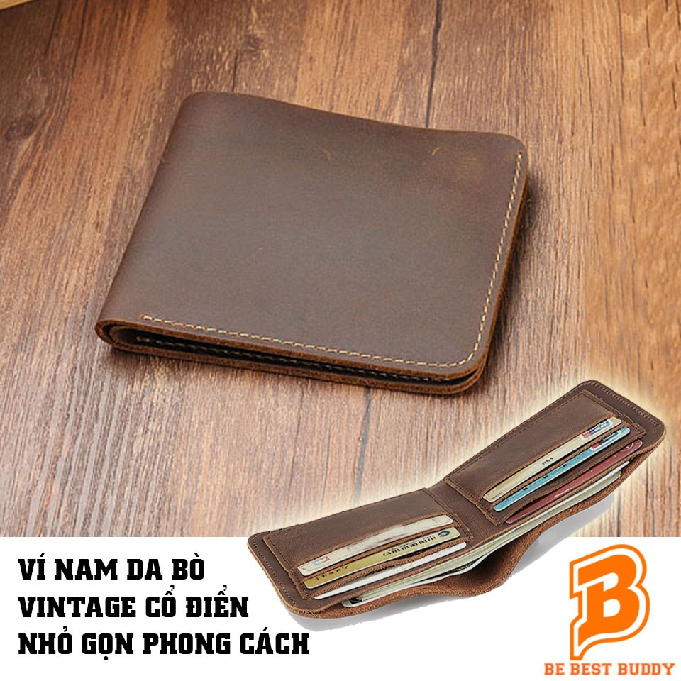[HCM]Bóp Ví Nam Da Bò Thật Vintage Ví Da Bò Nguyên Miếng Ví Ngang
