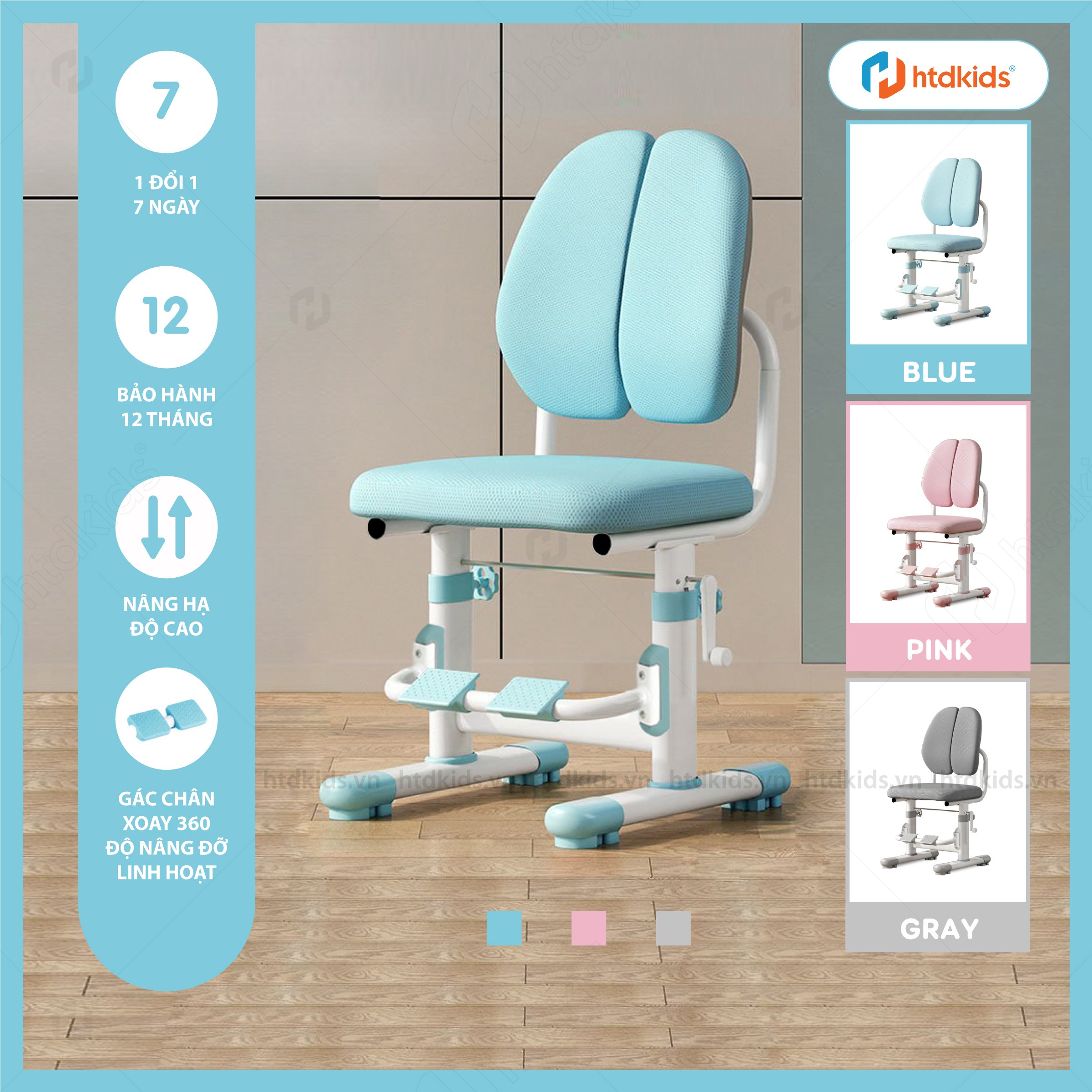 Ghế học sinh tăng giảm chiều cao thông minh với gác chân tiện lợi giúp bé có tư thế ngồi chuẩn khoa học