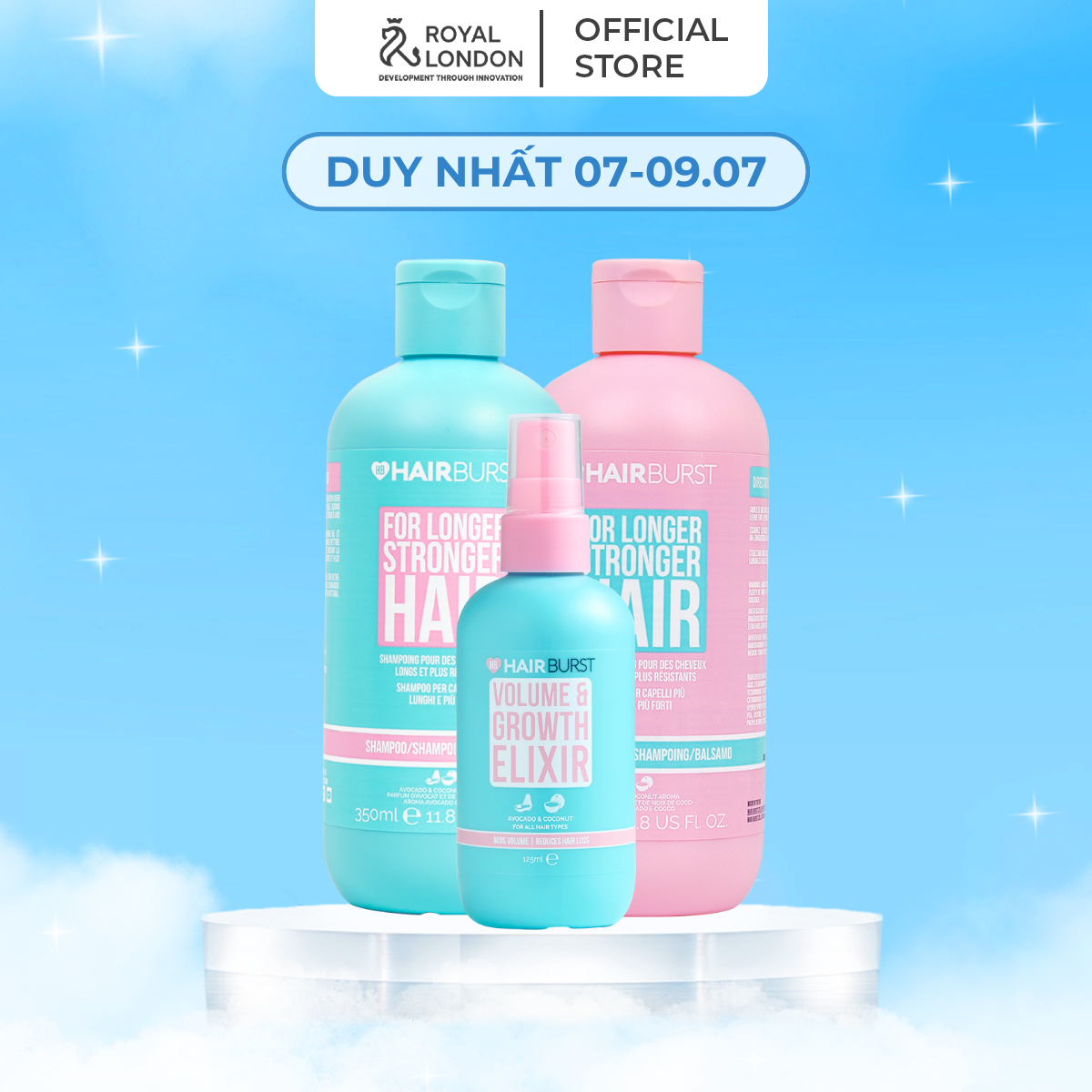 Combo gội xả + xịt dưỡng chăm sóc mọc tóc hairburst 350ml/chai + 125ml