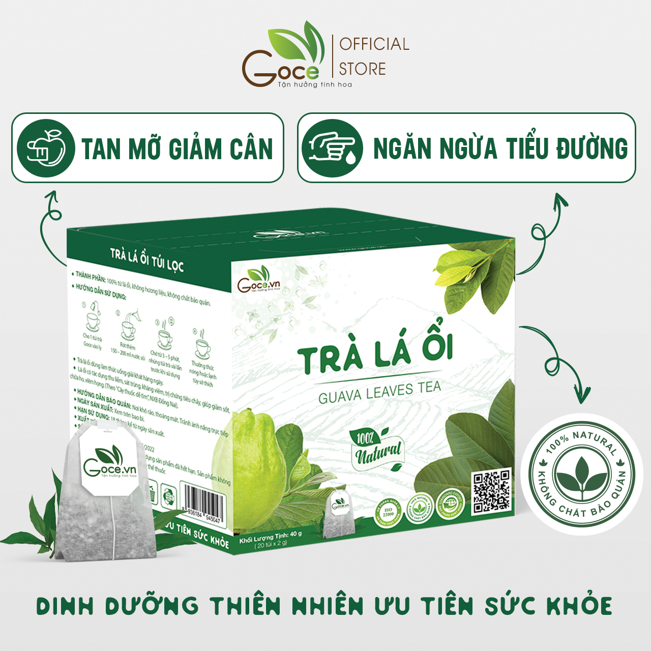 Trà lá ổi túi lọc Goce - Tan mỡ giảm cân, ngừa tiểu đường