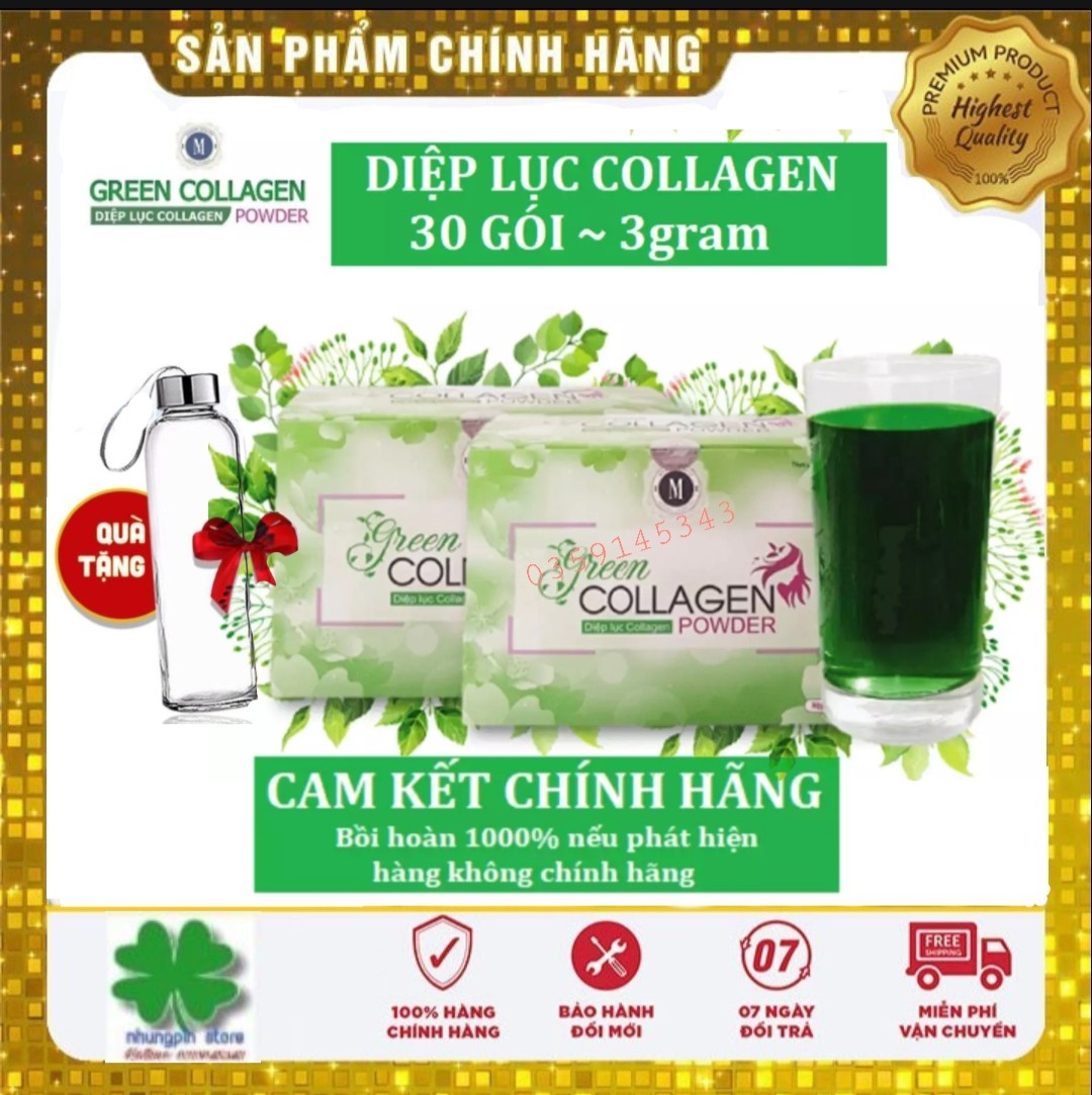 Diệp Lục Collagen Hộp 30 gói Hàng Chuẩn - Tặng bình nước