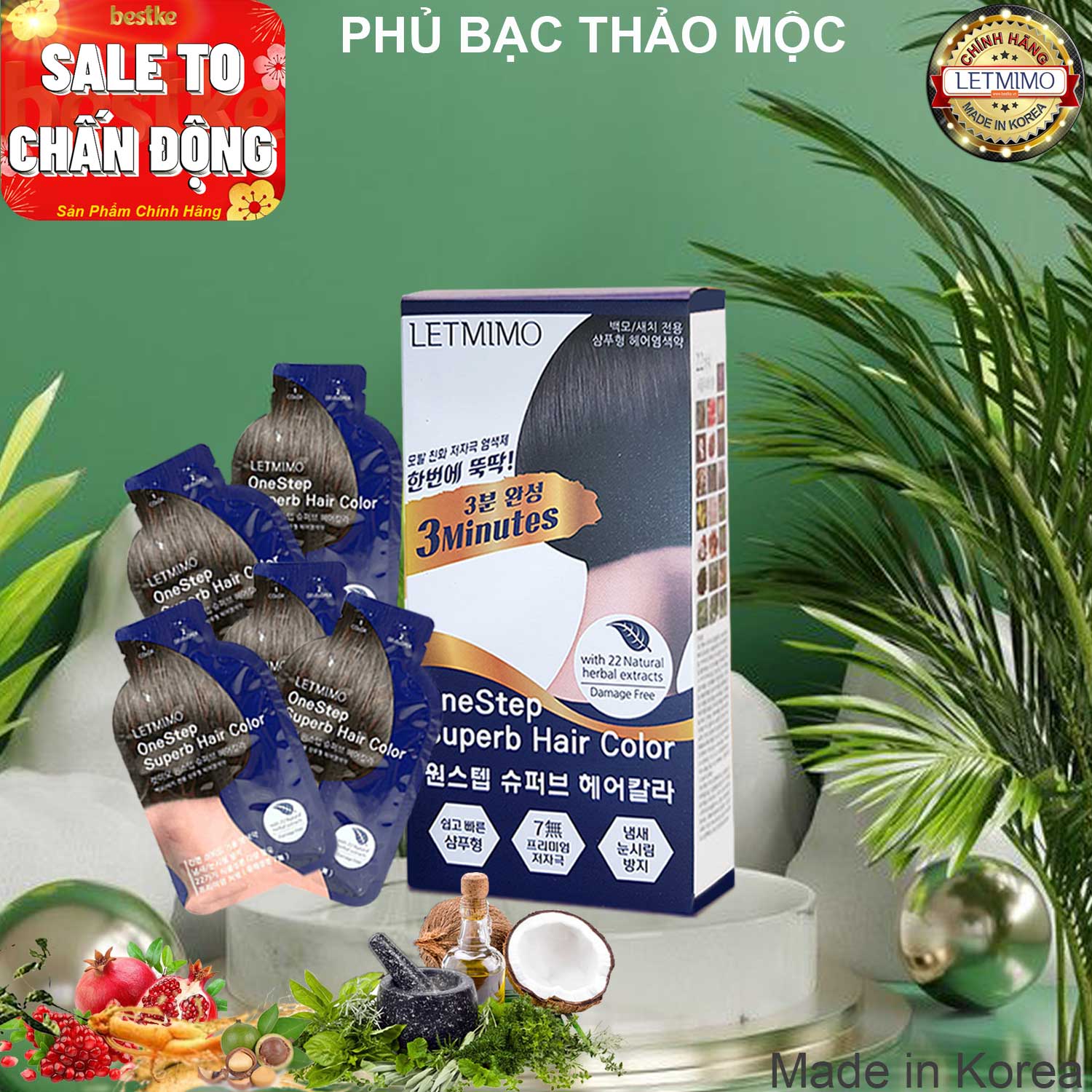 Thuốc nhuộm tóc, Hộp 5 gói màu nâu tự nhiên 3N, nhập khẩu hàn quốc