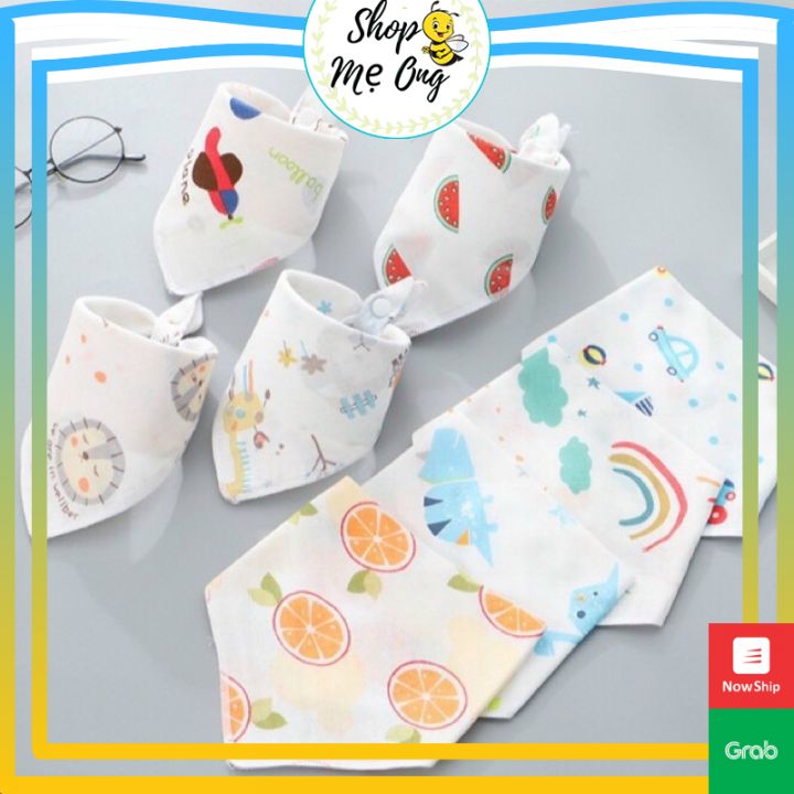 Bộ 2 khăn yếm xô tam giác 4 lớp có cúc bấm cho bé