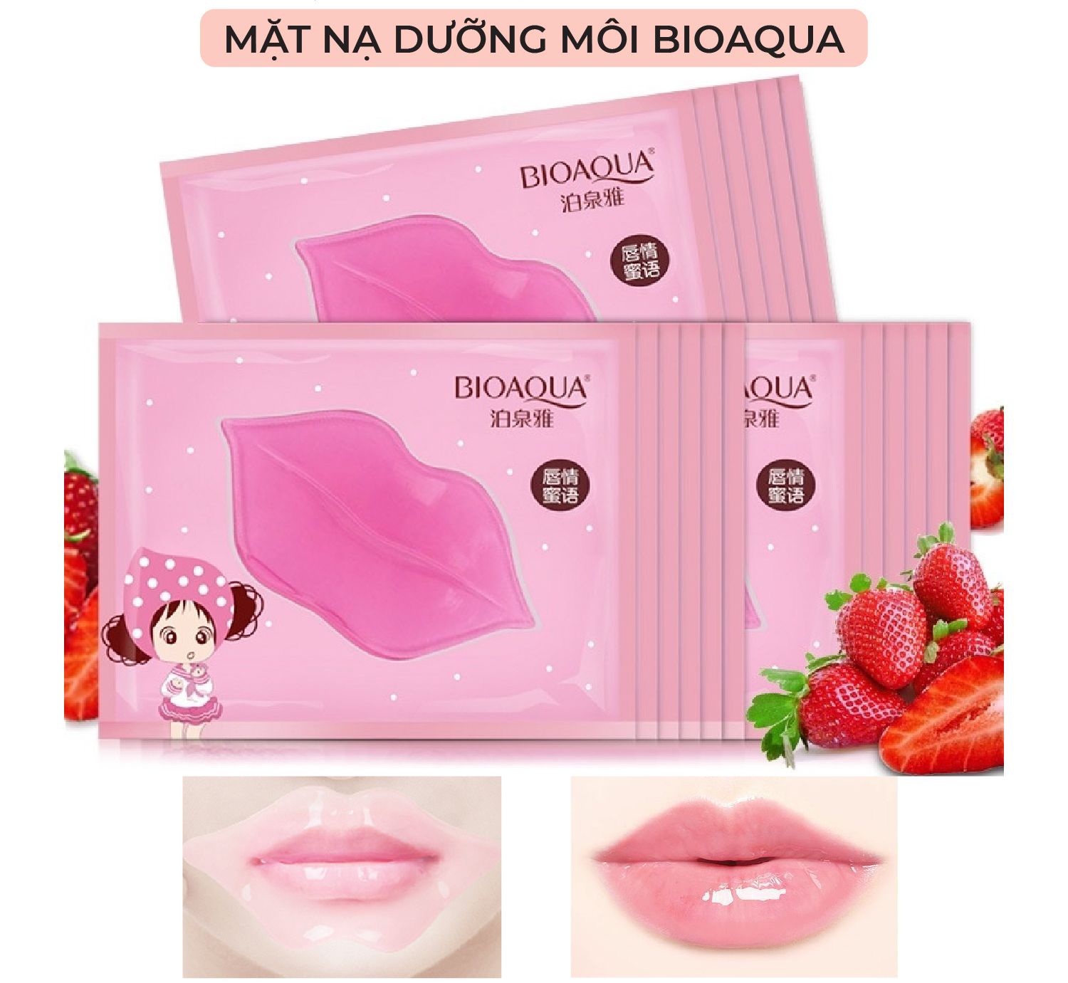COMBO 10 Mặt Nạ Dưỡng Môi Collagen Dưỡng Ẩm Giảm Thâm Mềm Da Môi Mask Môi Bioqua