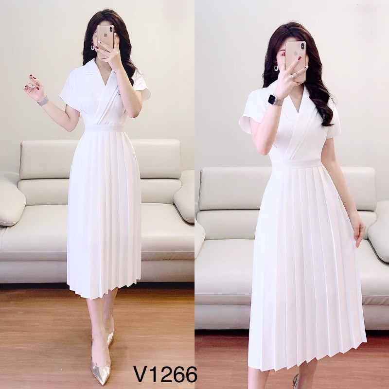 Lịch sử giá Đầm trắng chân xếp ly V1266 nữ tính Váy dạ hôi, Đầm dự ...
