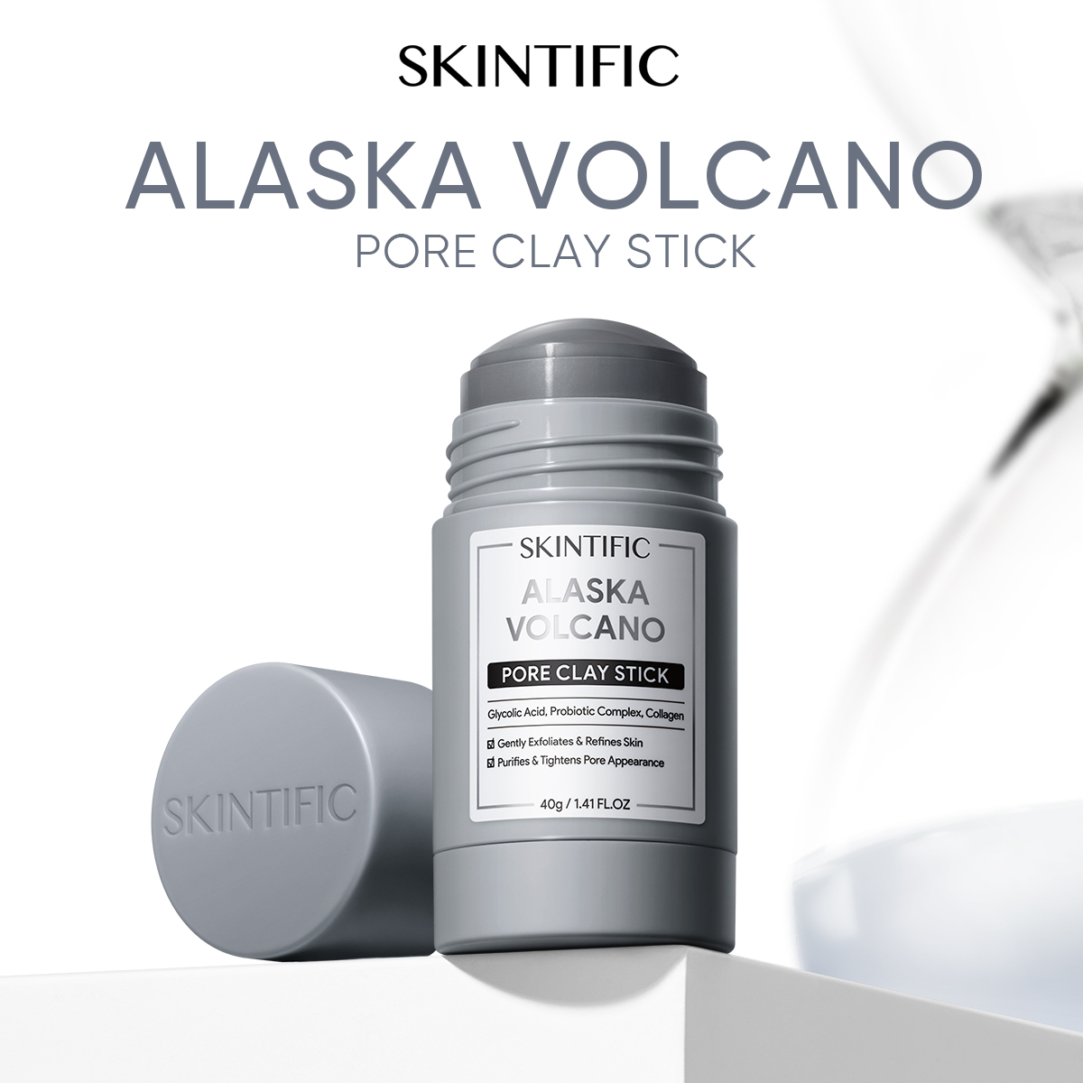 Thanh lăn mặt nạ đất sét tro núi lửa Alaska làm sạch sâu SKINTIFIC 40g