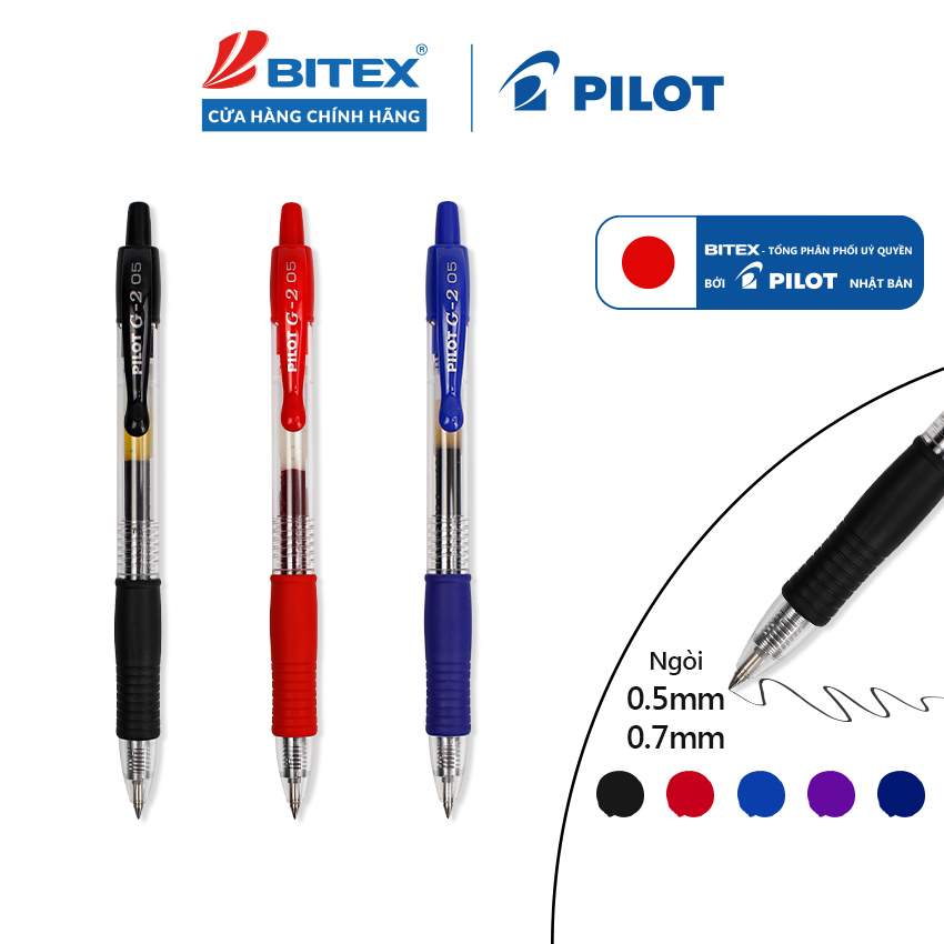 Bút Gel G2 0.5/ 0.7mm Pilot dành cho học sinh, SV, văn phòng Mực ra đều, viết êm trơn, bút gel G2 có thể thay ống mực