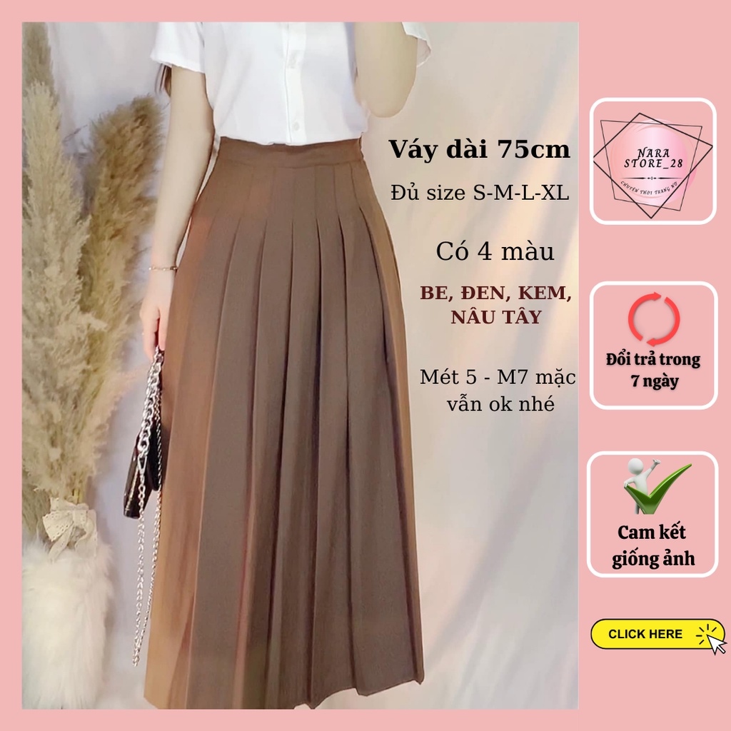 Chân váy xếp ly dài váy xếp li xòe dài kiểu váy midi cạp cao phong cách công sở siêu tôn dáng Narastore