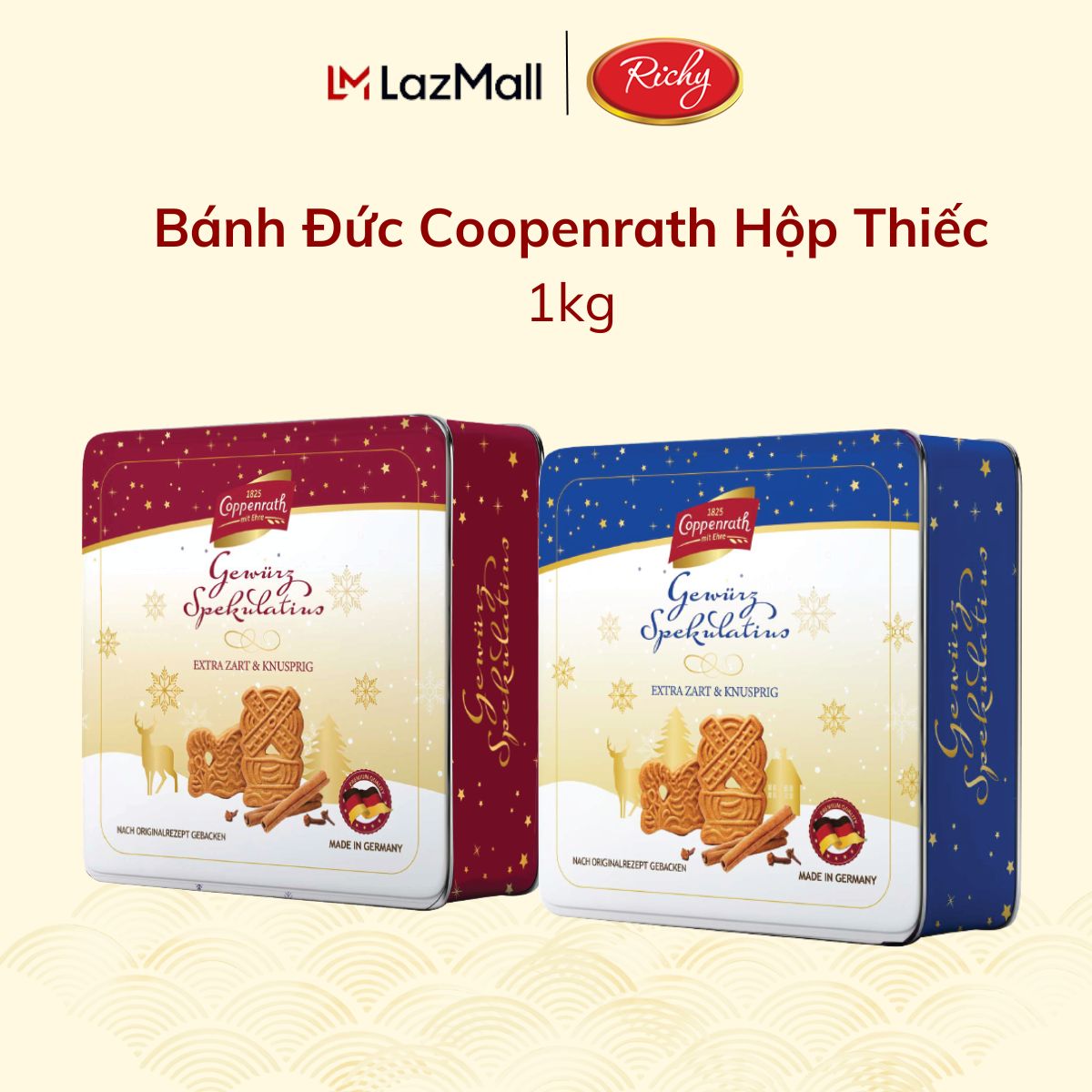 Hộp Bánh Tết Nhập Khẩu Đức Coppenrath Spekulatius, Hộp Thiếc 1kg - Bánh Kẹo Richy