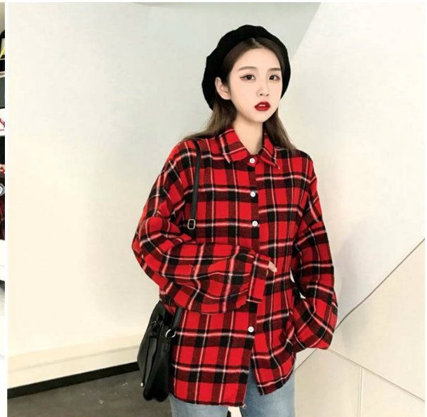 ( ẢNH THẬT) ÁO SƠ MI KẺ CARO ĐỎ THỜI TRANG HÀN QUỐC, AMELIA