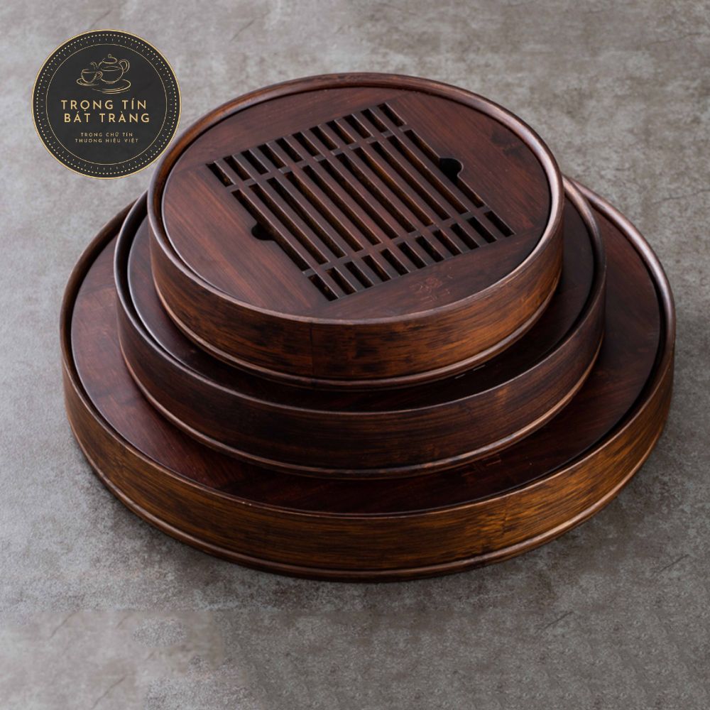 Khay trà đạo tre cao cấp rãnh nước sang trọng hình tròn kt 17
