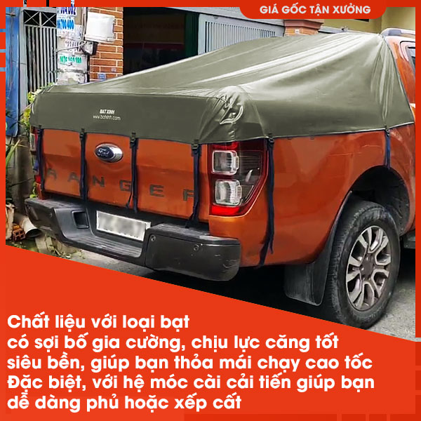 Bạt phủ thùng xe bán tải ford ranger, wildtrak triton, hilux, mazda, d'max, colorado, navara...loại thùng có thanh thể thao