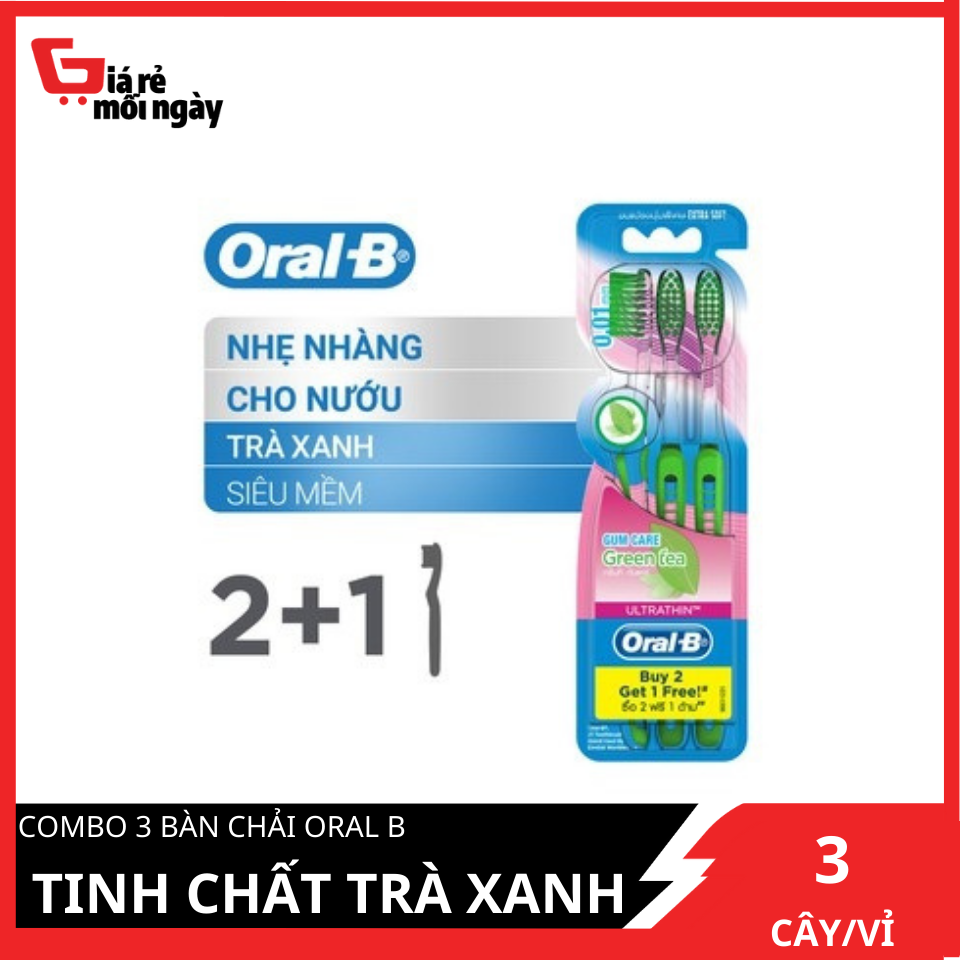 Bàn chải Oral B Tinh chất trà xanh Vỉ 3 cây