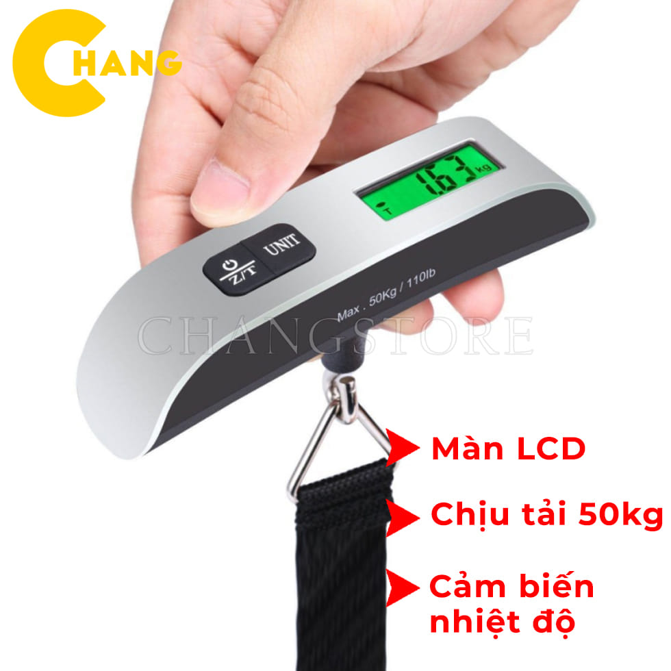 Cân điện tử mini cầm tay 50kg cân treo có móc cân hành lý màn hình lcd siêu chính xác