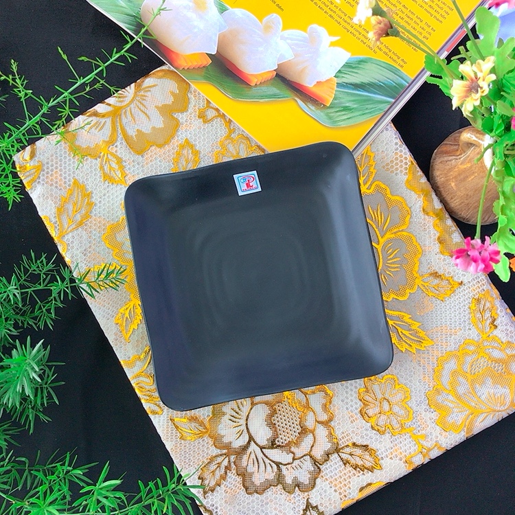 Dĩa Vuông Nhựa Melamine Màu Đen Nhám Nhiều Size DV117N - DV118N - DV119N Thương Hiệu Fataco