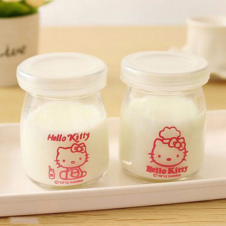Sét 24 hũ làm sữa chua, Bánh flan thủy tinh có nắp đậy 100ml, họa tiết ngẫu nhiên