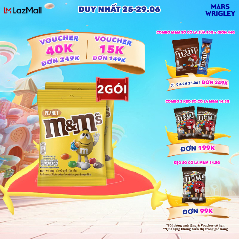 Combo 2 gói kẹo Sô Cô La Nhân Đậu Phộng M&M'S gói 90g