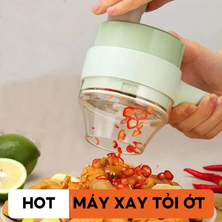 Máy xay tỏi ớt mini cầm tay đa năng thái lát hành tỏi ớt đây đủ phụ kiện