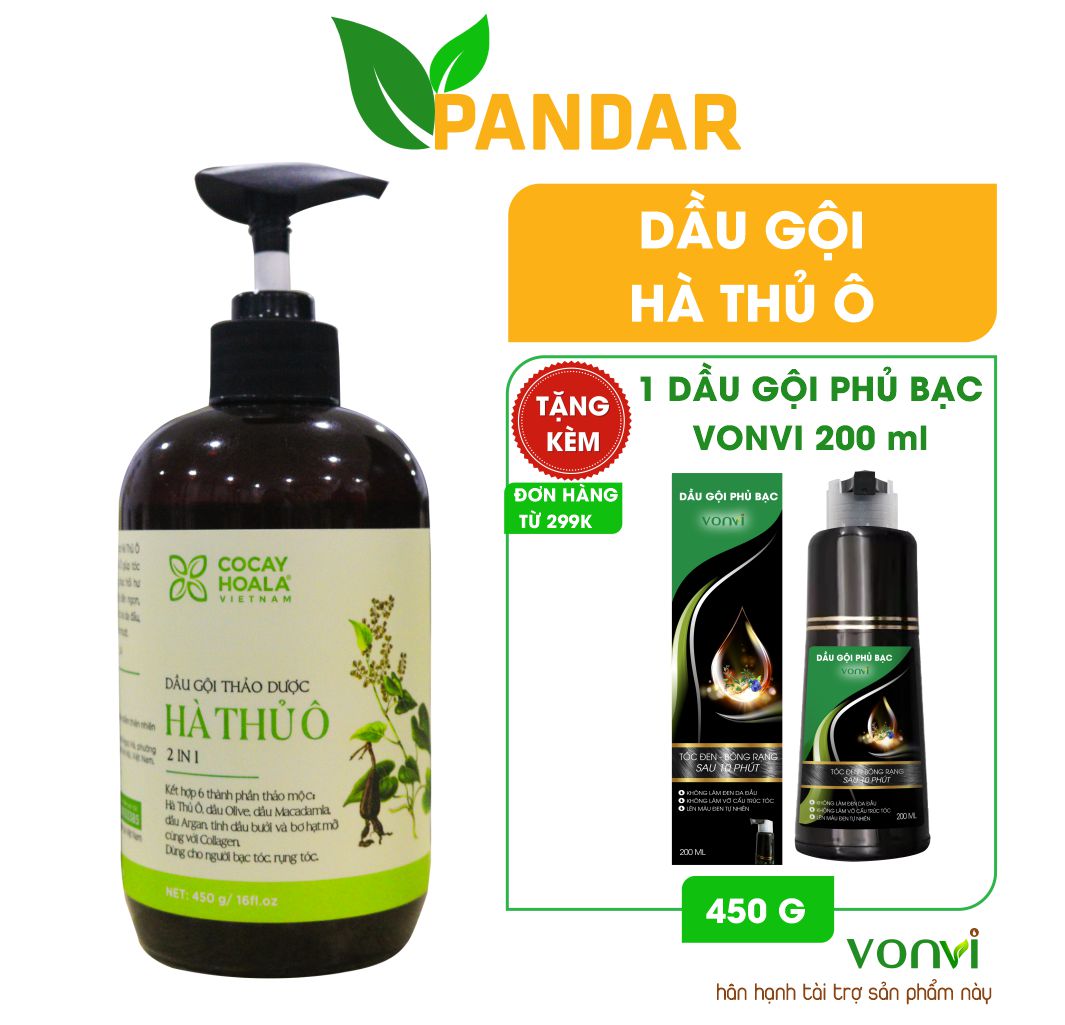 Dầu gội thảo dược hà thủ ô, giảm gãy rụng tóc, giảm bạc tóc, phục hồi hư tổn, tóc mềm mượt, Cỏ cây hoa lá, 300g, PANDAR