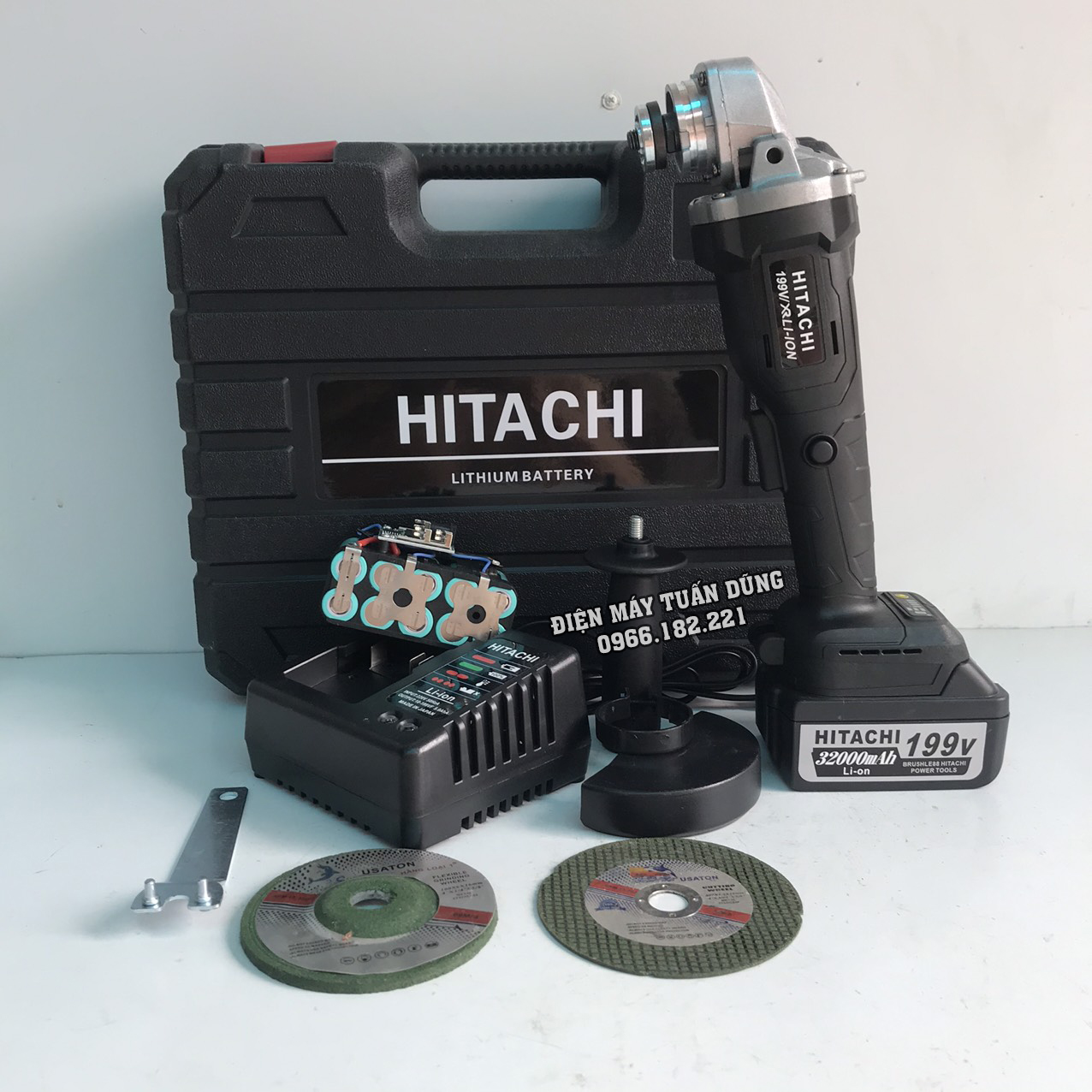Máy mài pin Hitachi 199V TẶNG 1 ĐÁ MÀI + 1 ĐÁ CẮT - Động cơ không than - 100% Đồng