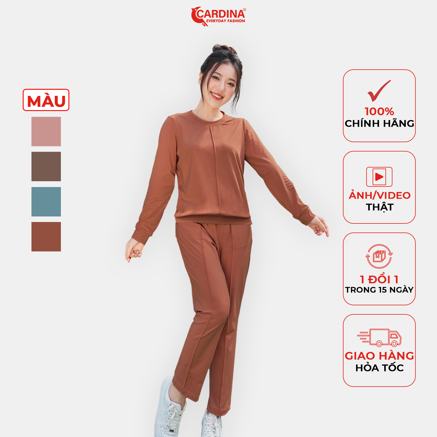 Đồ bộ thu đông nữ CARDINA chất liệu cotton bền đẹp thoáng mát dáng áo rộng vừa trẻ trung năng động 3BTD04