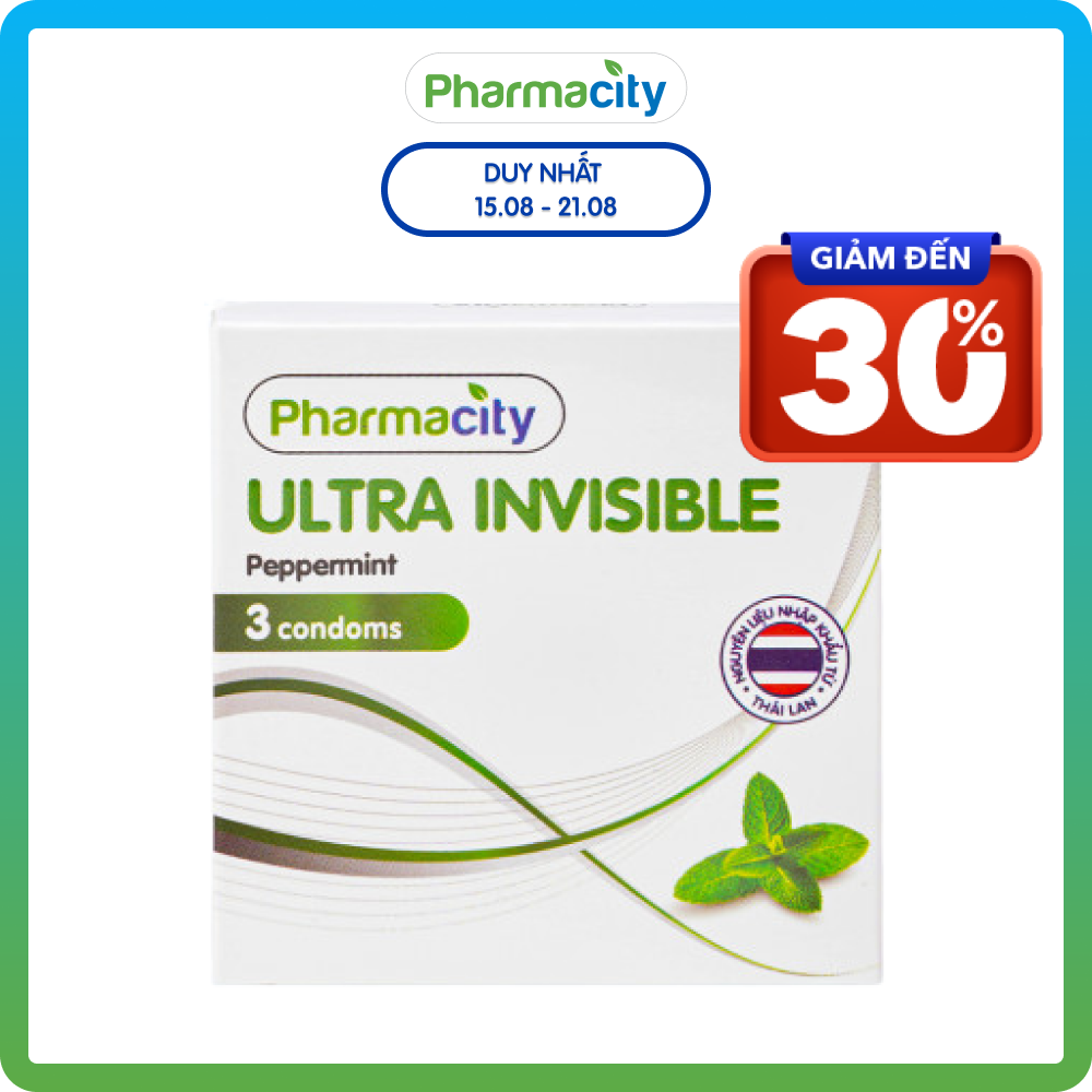 Bao cao su siêu mỏng hương bạc hà Pharmacity Ultra Invisible Peppermint 3