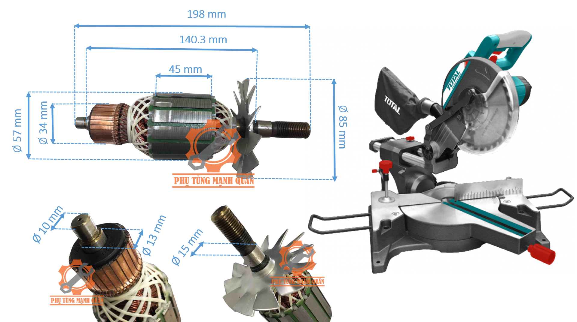 Rotor/ruột MÁY CẮT NHÔM 255 DÂY CUROA THÂN 57 TẶNG KÈM CHỔI THAN CAO CẤP