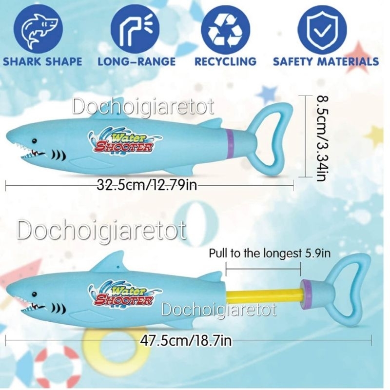 Đồ chơi súng thụt bắn nước, Súng bắn nước cá mập, thụt nước đồ chơi hồ bơi bãi biển ngoài trời cho bé