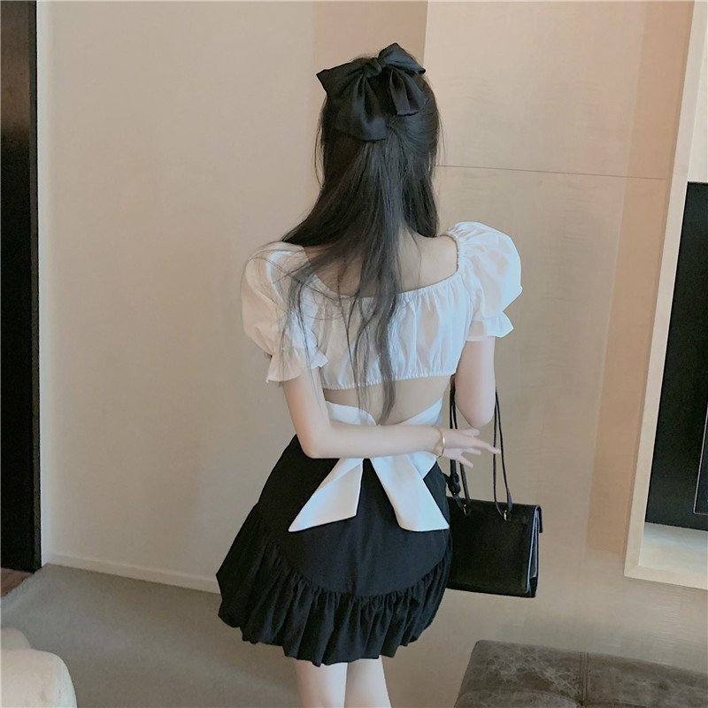 Áo kiểu nữ croptop thắt nơ lưng siêu cute - TT5