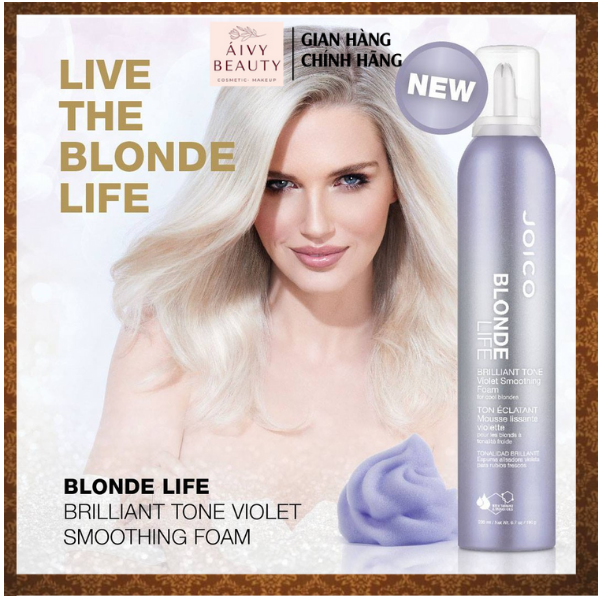 Mousse tạo phồng mượt tóc khử vàng cho tóc tẩy joico blonde life brilliant tone violet smoothing foam 200ml
