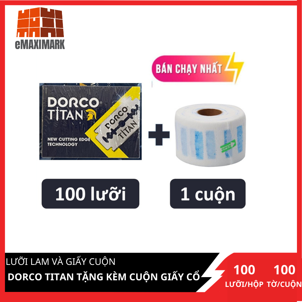 [HCM ship 2h] Dorco Titan 1 hộp 100 lưỡi tặng kèm 1 cuộn giấy cổ 100 cái/hộp