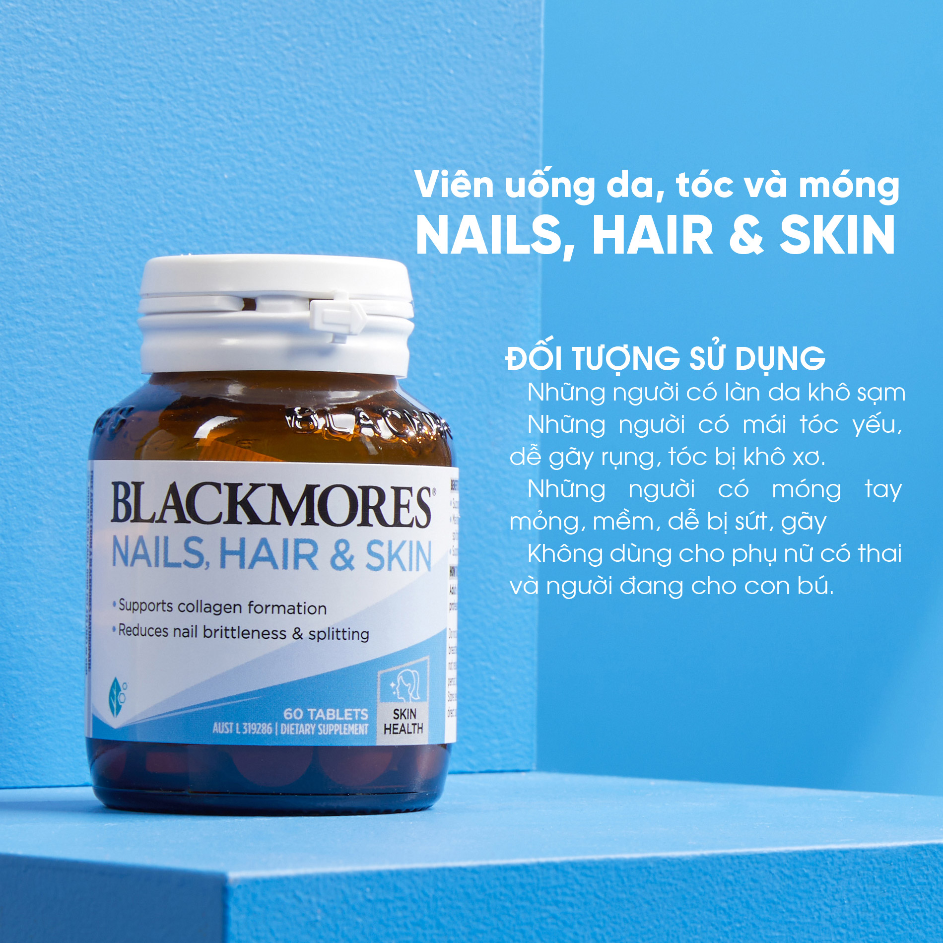 Viên uống Blackmores Nail, Hair & Skin 60 viên hỗ trợ làm đẹp da, giúp tóc  và móng chắc khỏe giảm gãy rụng | Lazada.vn