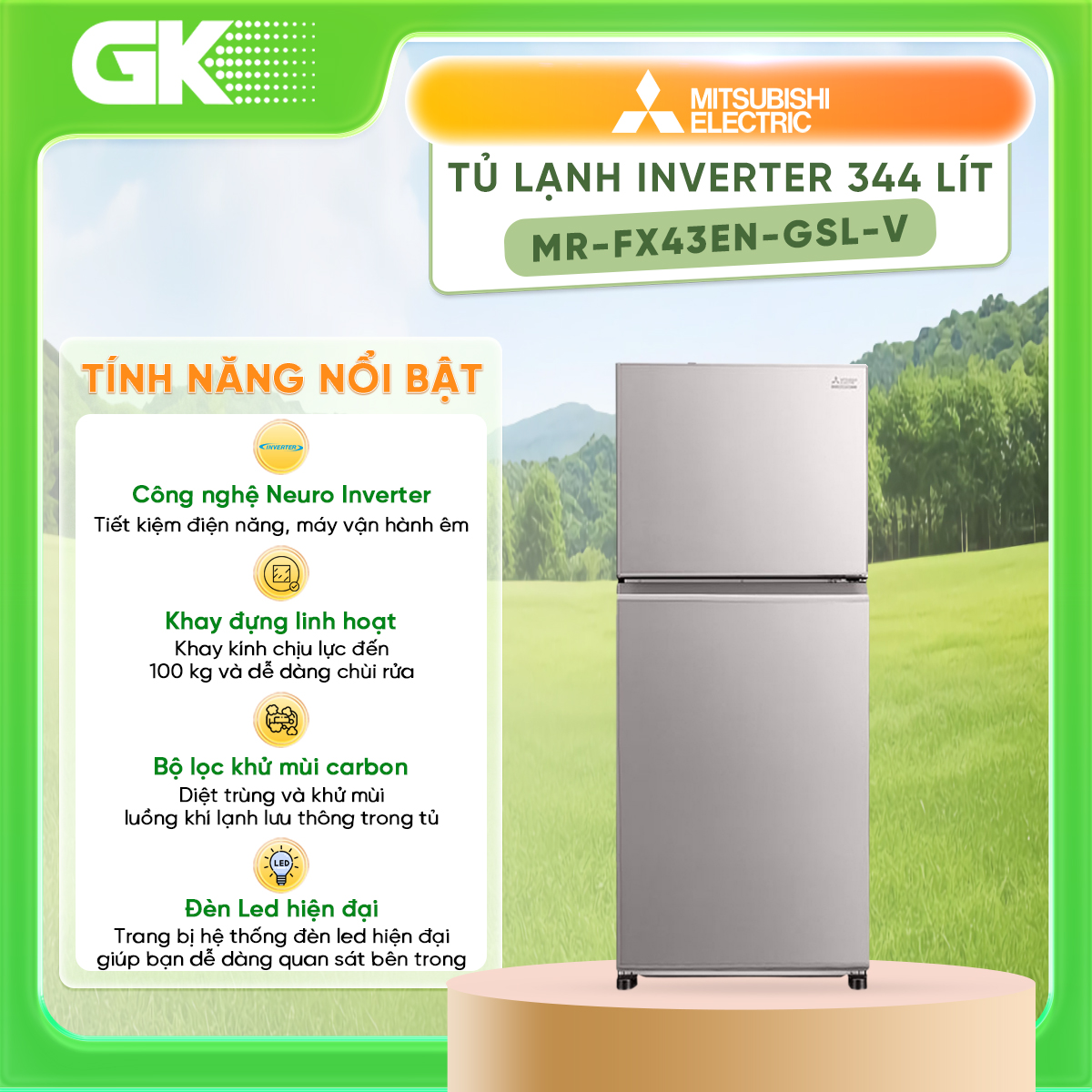 Tủ lạnh mitsubishi electric mr-fx43en-gsl-v - giao toàn quốc - freeship hcm