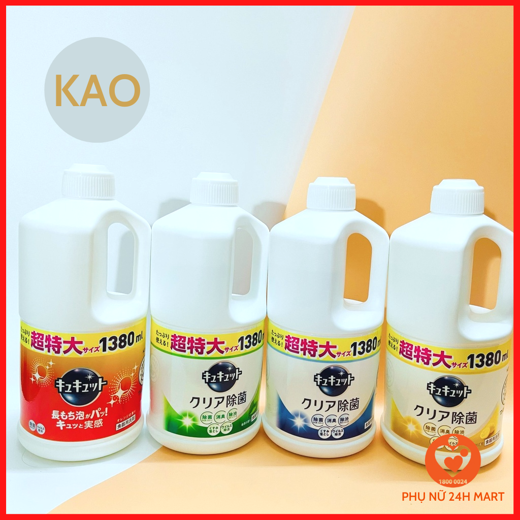 Nước rửa chén bát kao nhật chai 1380ml nhiều mùi hương bạc hà trà xanh cam bưởi