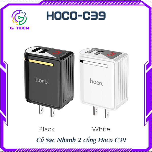 Củ sạc nhanh 2 cổng Hoco C39 sạc nhanh 12W cho các dòng điện thoại smartphone hàng chính hãng Hoco bảo hành 12 tháng