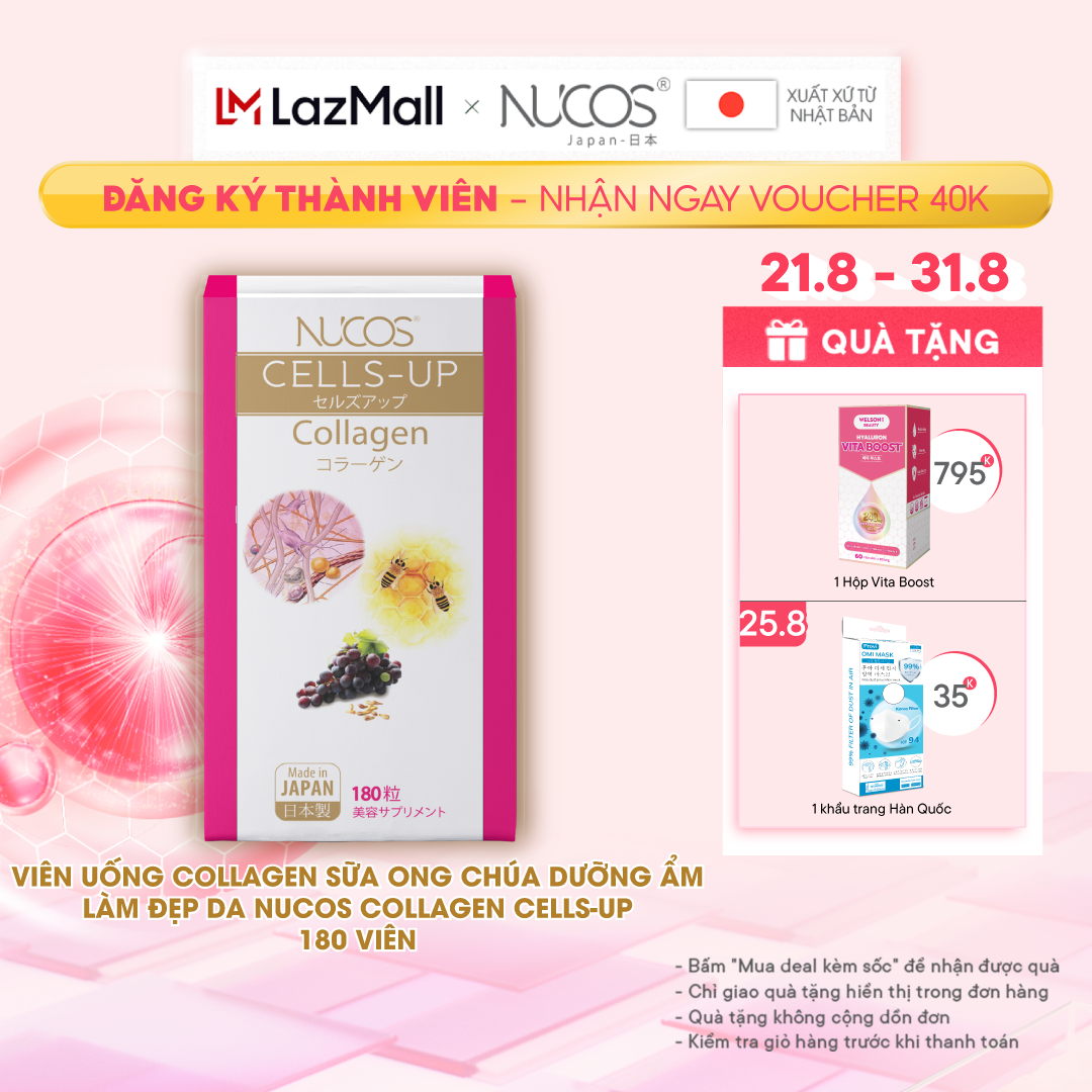 Viên uống collagen sữa ong chúa dưỡng ẩm làm đẹp da Nucos Collagen Cells Up​ 180 viên